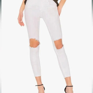 FREE PEOPLE BUSTED KNEE HIGH WAIST SKINNY JEANS SIZE 26 OFF WHITE